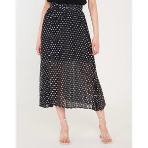 MSK NWT $109 Black White Polka Dot Pleated Midi Skirt Size 12 | Lined A-Line